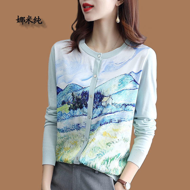 早春外搭上衣女2024新款高級感小眾設計感短款雪紡拼接毛衣開衫