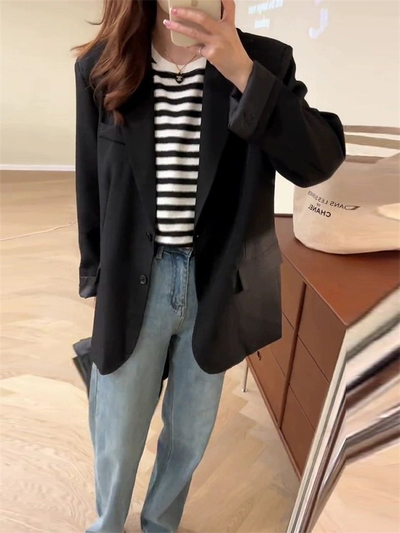 2023 Spring and Autumn New Style Casual Design Niche Black Small Suit Jacket Women's Small Suit