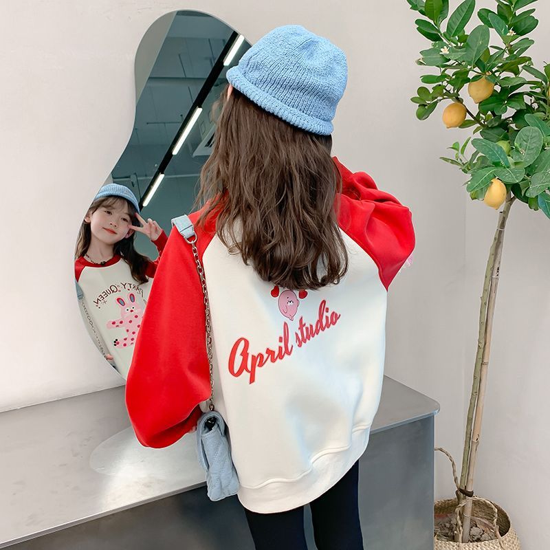  new girls' velvet sweatshirts for autumn and winter, Korean style, medium and large children's fashionable girls' winter thickened warm tops