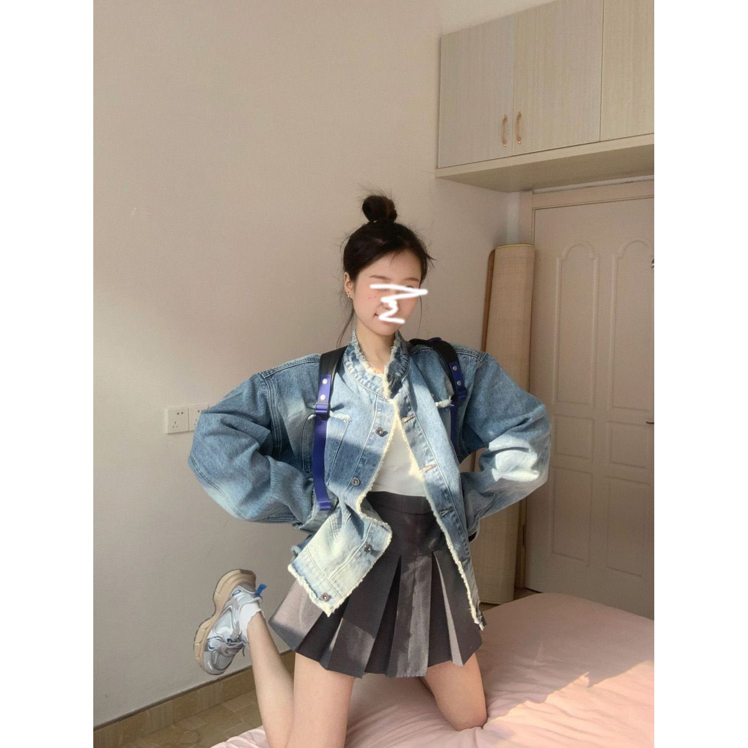 春季2023新款歐美風辣妹水洗牛仔服女韓版寬鬆顯瘦夾克外套潮ins