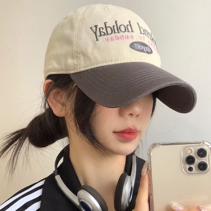 棒球帽子女韓版顯臉小百搭軟頂日系大頭圍寬帽檐復古拼色鴨舌帽男