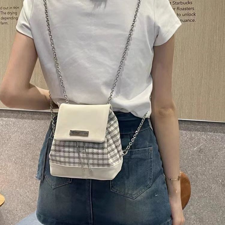 原創設計Y2K鏈條雙肩包2024新款學院風格子高級感迷你背包女