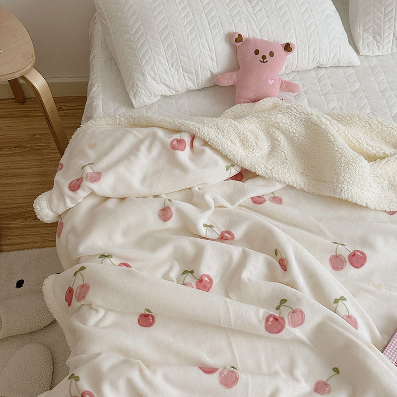 ins草莓羊羔绒加厚毯子被子儿童毛毯办公室午睡毯宿舍空调毯盖毯