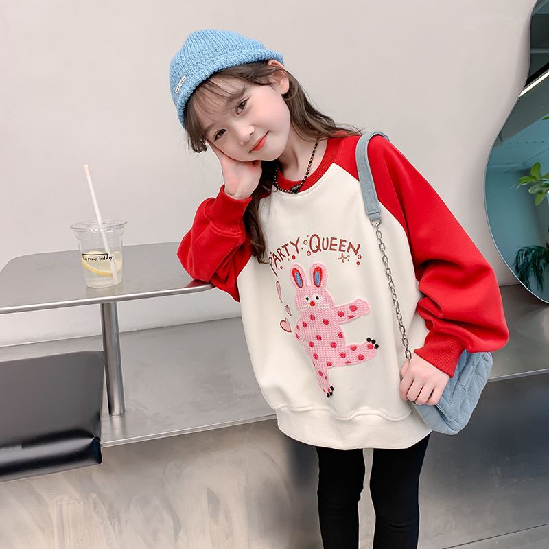  new girls' velvet sweatshirts for autumn and winter, Korean style, medium and large children's fashionable girls' winter thickened warm tops