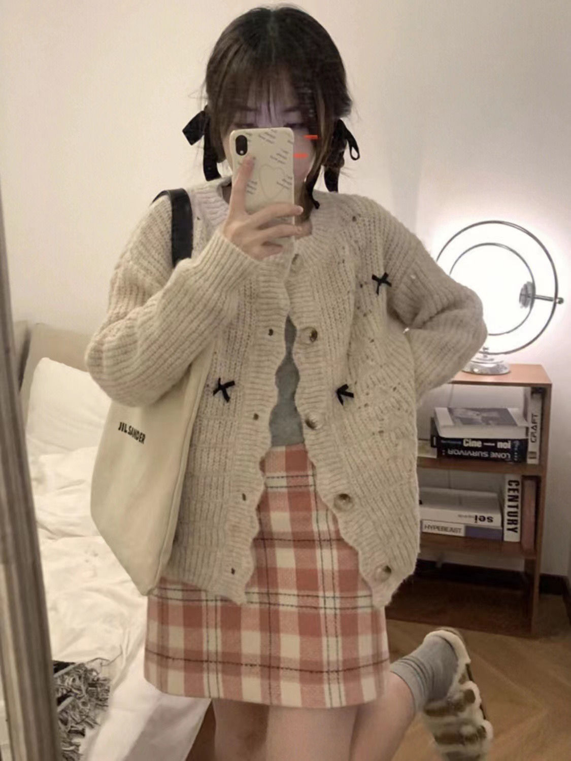 日系復古花蝴蝶軟糯毛衣女甜美設計感麻結寬鬆小個子針織開衫外套