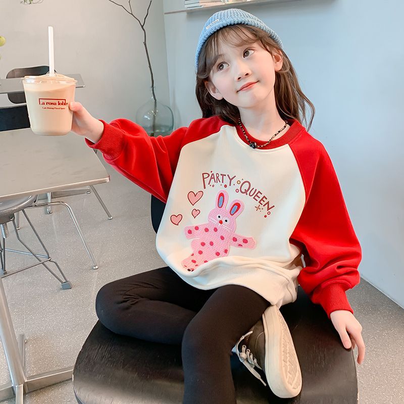  new girls' velvet sweatshirts for autumn and winter, Korean style, medium and large children's fashionable girls' winter thickened warm tops