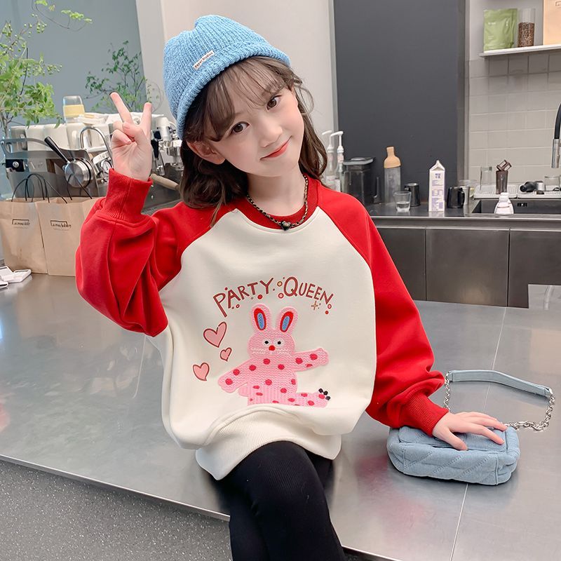  new girls' velvet sweatshirts for autumn and winter, Korean style, medium and large children's fashionable girls' winter thickened warm tops