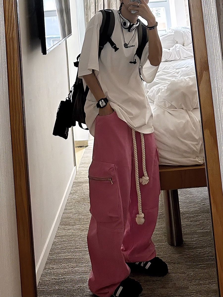 美式hiphop褲子男女潮牌高街嘻哈多口袋工裝褲闊腿寬鬆直筒長褲潮