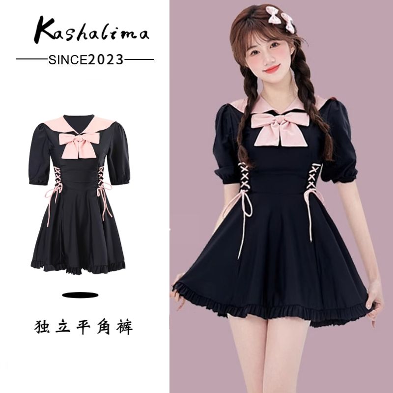 Girls swimsuit female summer split conservative short-sleeved student cute Japanese fat girl swimsuit 2023 new style