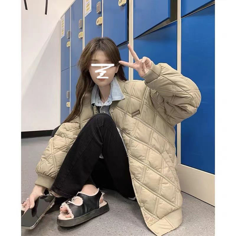美式復古菱格棉服女2023秋冬季韓版寬鬆棉衣加厚情侶款棒球外套潮