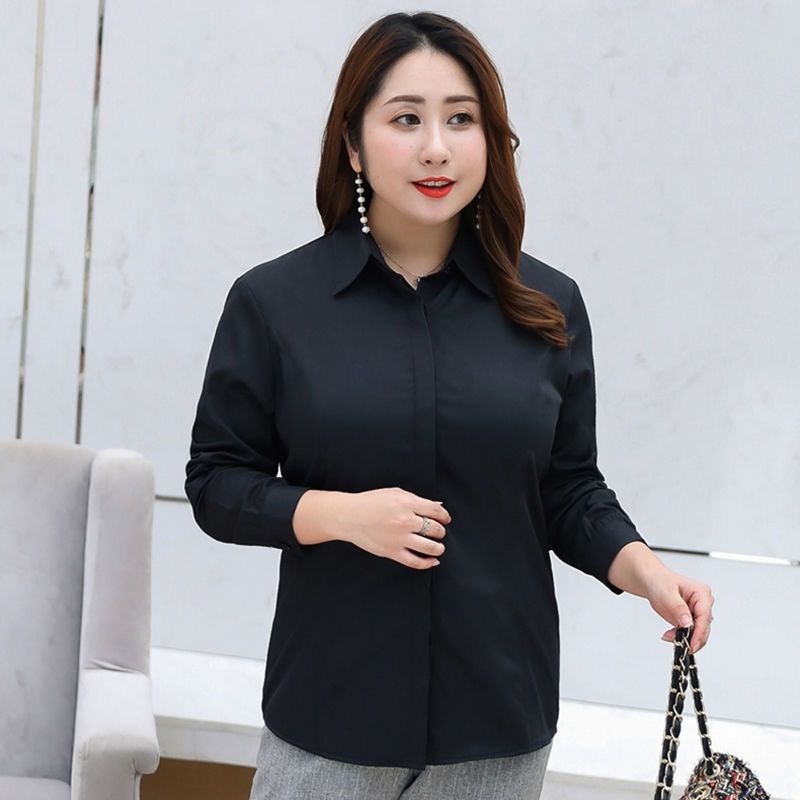 Long-sleeved white shirt women's autumn new style fat mm plus size plus loose 200 pounds professional work clothes overalls