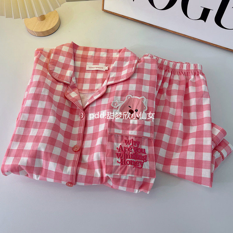 loopy露比睡衣女夏季天新款格子短袖ins風學生宿舍居家服套裝外穿