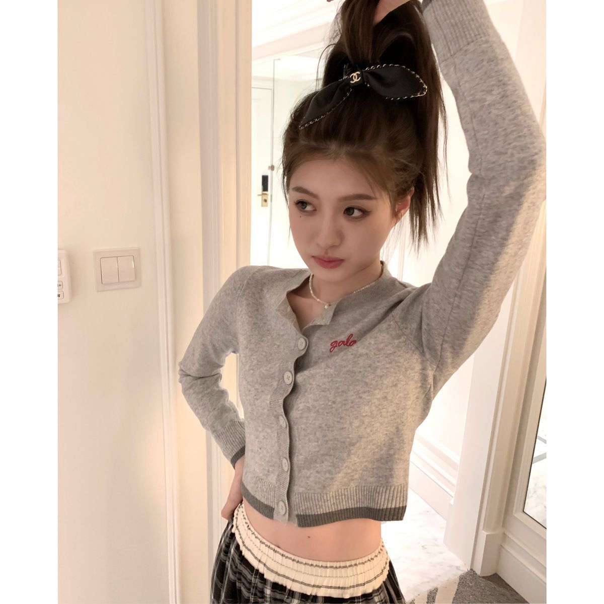 PROMONE2023早秋新款設計感小眾針織純欲上衣長袖辣妹開衫外套女