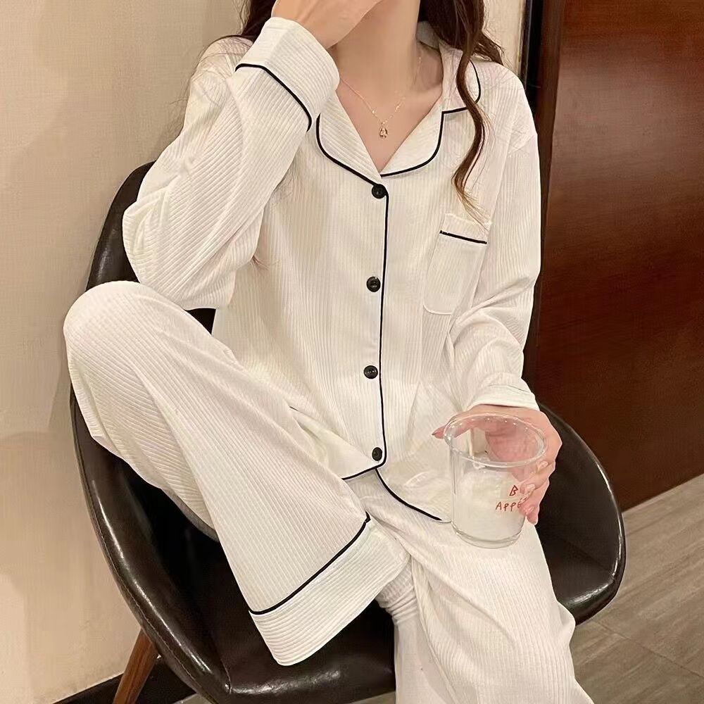 睡衣女春秋季長袖甜美可愛外出2023年新款簡約冬天寬鬆家居服套裝