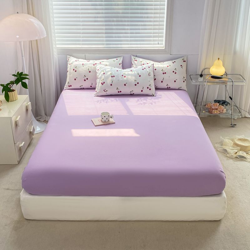 ins纯色床笠单件水洗棉床罩床单席梦思床垫防尘保护罩套全包防滑