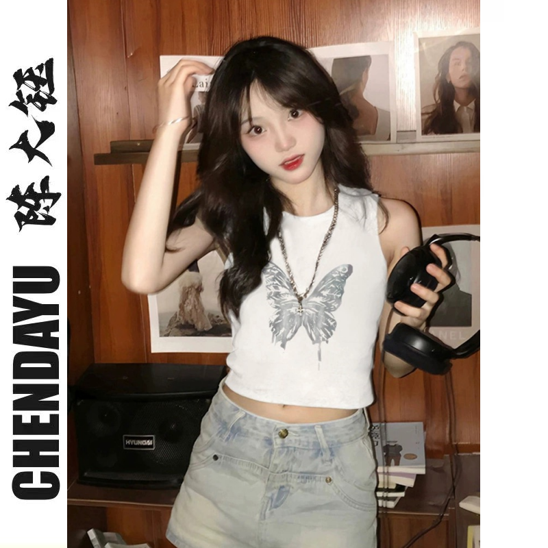 陳大鈺夏天清新純潮無袖t恤女2023夏獨特别致設計感小眾背心上衣