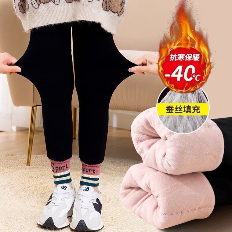 女童特厚打底褲秋冬季兒童外穿保暖一體褲高腰顯瘦女孩長褲蠶絲褲