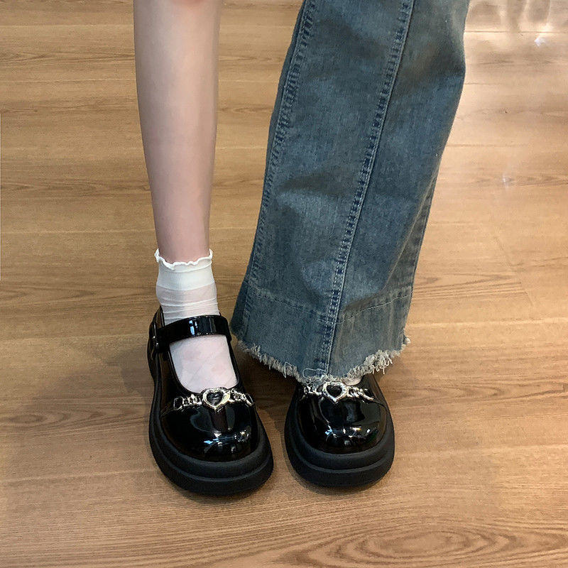 Niche design sweet and cool Mary Jane shoes for women 2023 summer new style dark style thick soles and heightening Japanese small leather shoes