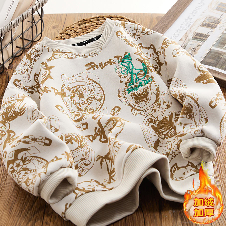 Boys Spring and Autumn Cartoon Full Print Sweater New Children's Embroidered Casual Tops Medium and Large Children's Clothes Handsome Bottoming Shirt Trendy