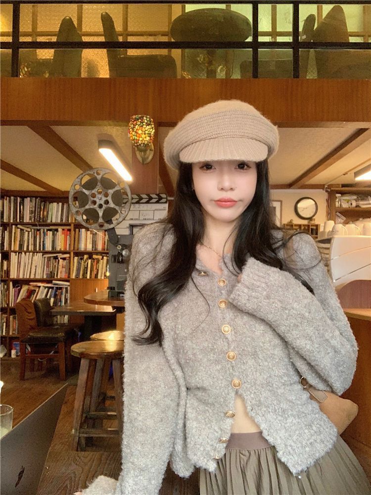 2023秋韓系慵懶風軟糯內搭復古毛衣開衫上衣春季溫柔針織衫外套女