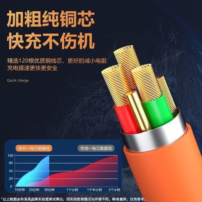 Rotatable thickened three-in-one data cable fast charging suitable for Huawei vivo Apple OPPO Android charging cable type