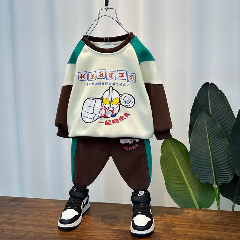 奧特曼衣服男童秋季套裝2023新款寶寶春秋童裝兒童秋裝酷帥時髦潮