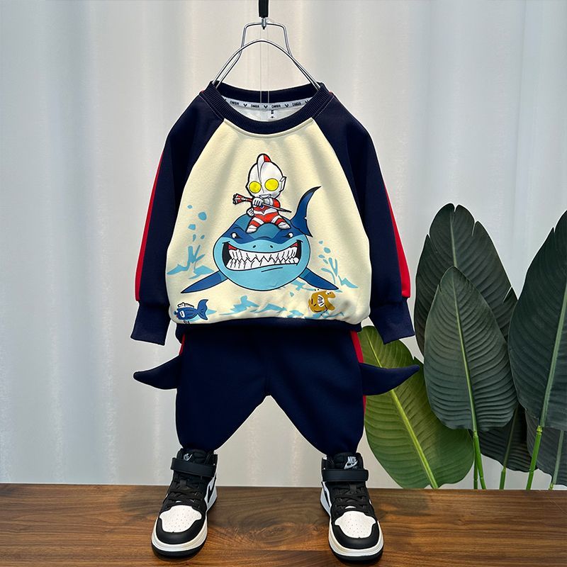 奧特曼衣服男童秋季套裝2023新款男孩春秋寶寶秋裝短袖痞帥兒童裝