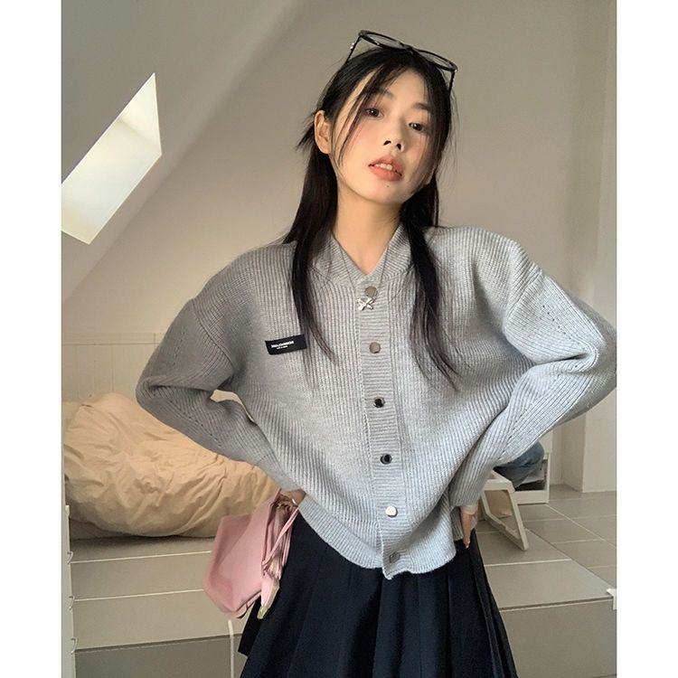 秋冬季新款韓版設計感針織毛衣女長袖短款開衫寬鬆休閒外套上衣女