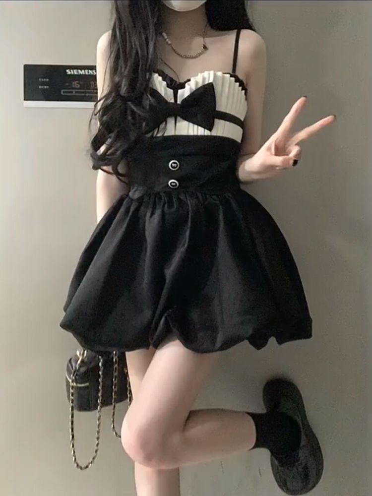 【品牌LALADUDU】胖mm法式純欲風連衣裙女夏季高級感收腰蓬蓬短裙