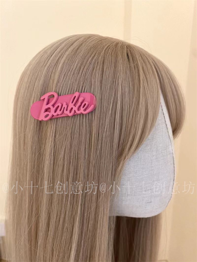 High-looking rose pink Barbie hairpin, high-end and exquisite rhinestone letter hairpin, bangs clip, duckbill clip, side clip