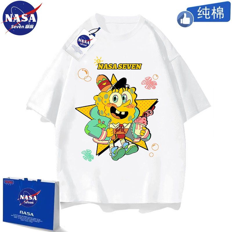 NASA聯名海綿寶寶短袖男女兒童夏季純棉T恤上衣洋氣高顏值親子裝