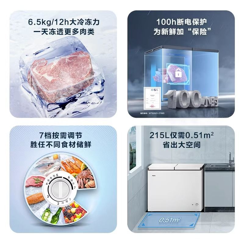 海尔冷柜100/142/200/215升冰柜双温大容量家用商用保鲜冷冻两用