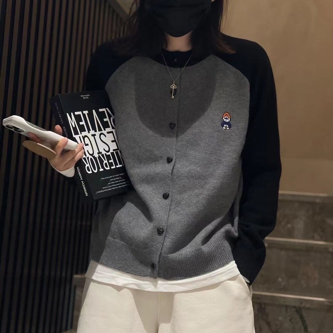 秋冬季新款韓版針織衫女開衫外穿軟糯甜美撞色百搭毛衣薄外套女裝