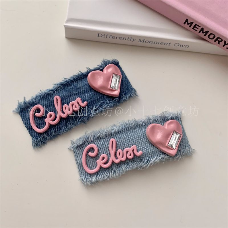 Design sense sweet and cool denim hair clip pink love letter hair card high value bangs side bb clip hair accessories female