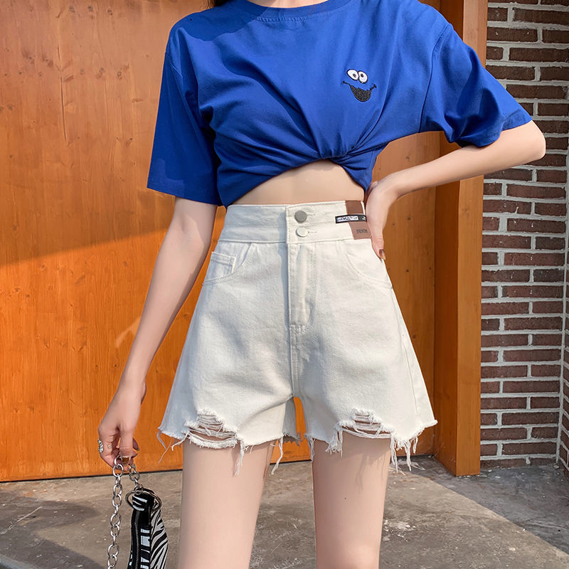 百搭高腰學生2023新款闊腿牛仔短褲女夏季寬鬆顯瘦破洞熱褲ins潮