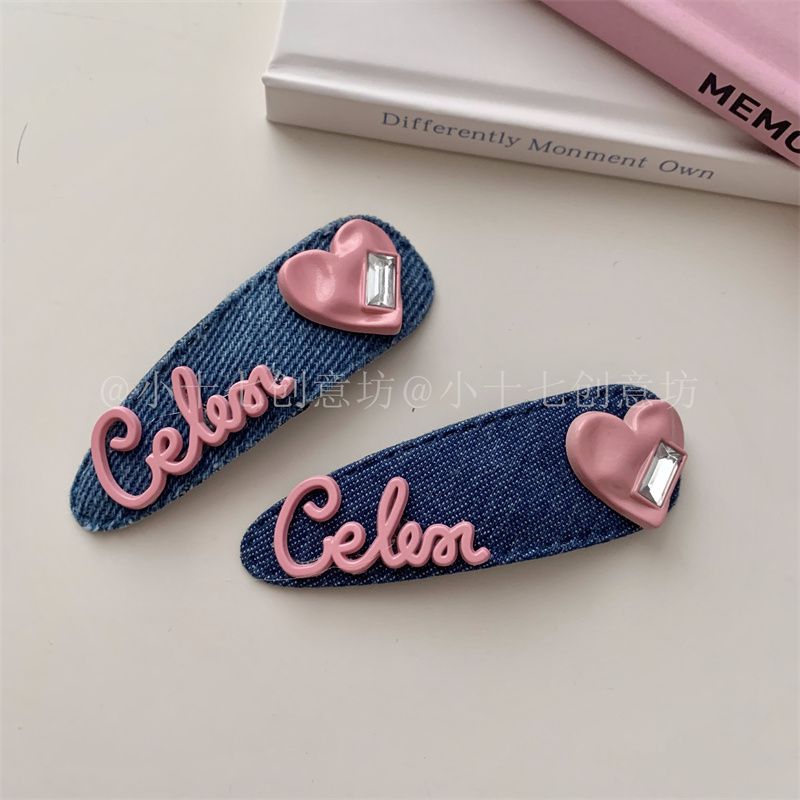 Design sense sweet and cool denim hair clip pink love letter hair card high value bangs side bb clip hair accessories female