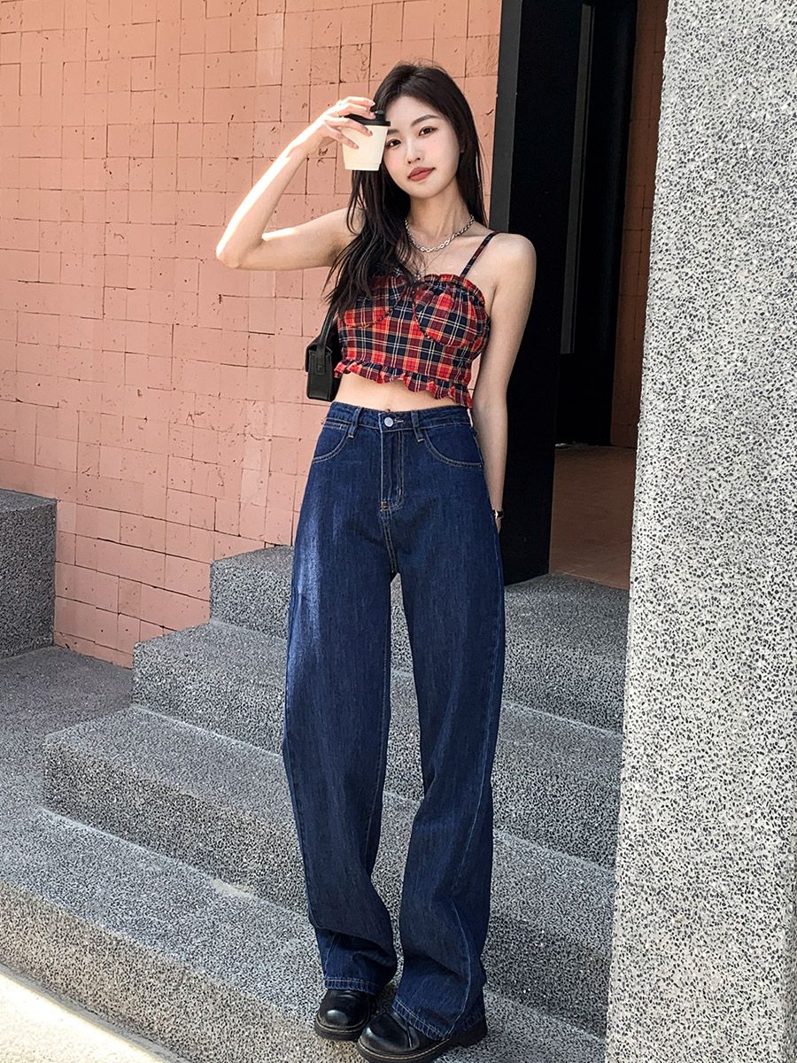 闊腿牛仔褲女夏季薄款2023年新款寬鬆顯瘦高腰小個子拖地直筒褲子