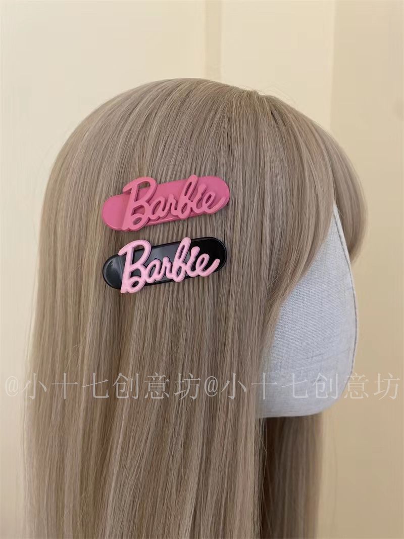 High-looking rose pink Barbie hairpin, high-end and exquisite rhinestone letter hairpin, bangs clip, duckbill clip, side clip