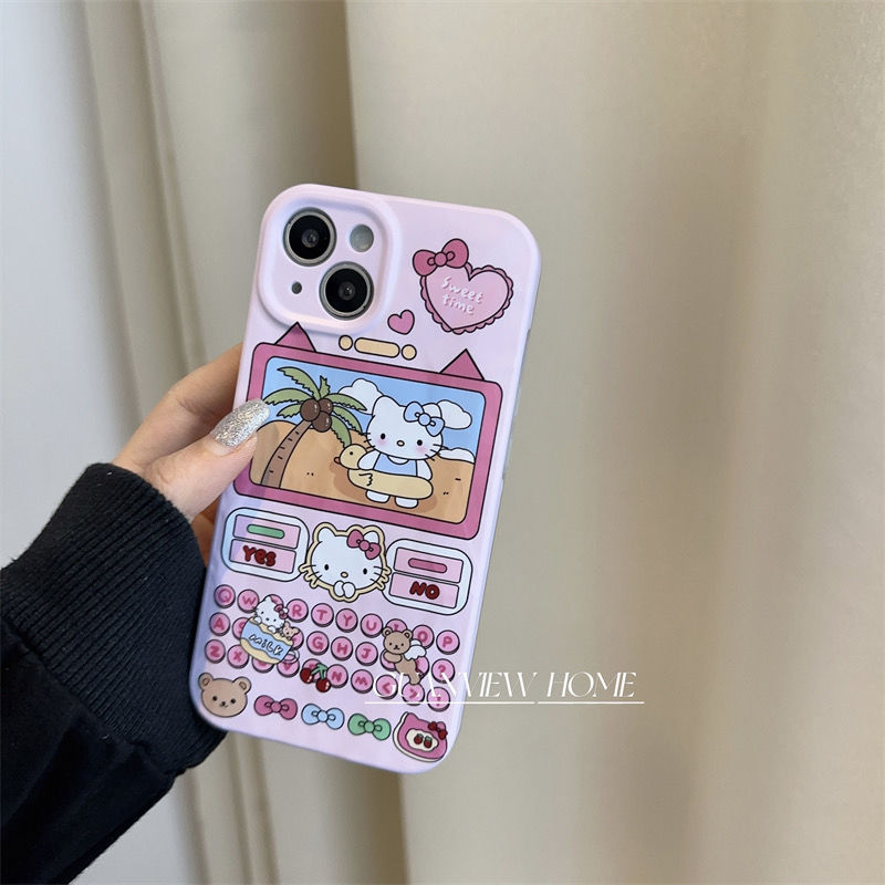 可爱粉色KT猫咪沙滩泳圈电话机适用iPhone14promax苹果13手机壳12