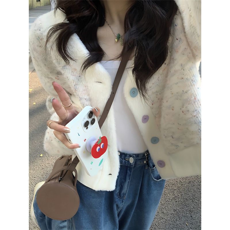 V領短款毛衣外套女秋季2023新款設計感甜美減齡氣質長袖針織開衫