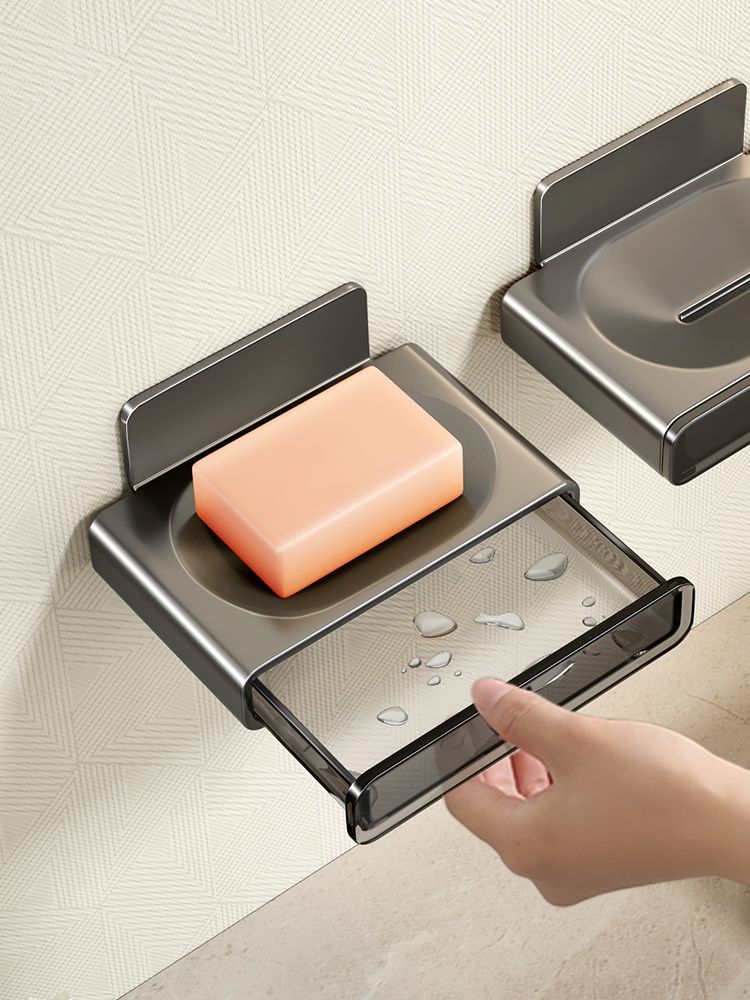 Zeep aan de muur gemonteerde ruimte aluminium doos afvoergat gratis schotel huishoudelijke badkamer zeep opbergrek_voghion.com
