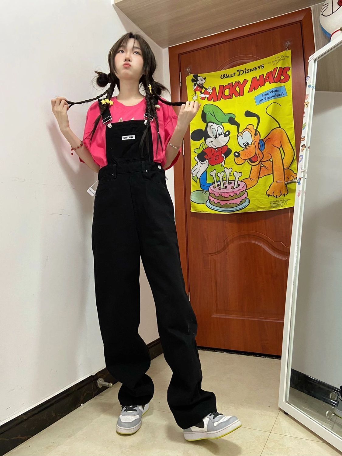 Small denim overalls for women  spring and autumn new high-waisted loose slimming age-reducing straight wide-leg jumpsuit