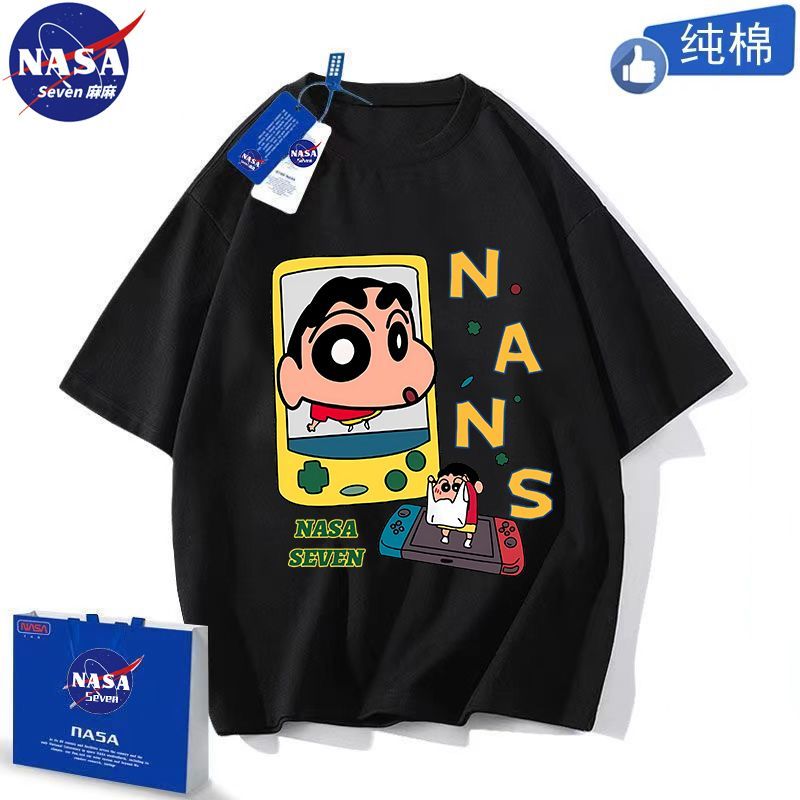 NASA co-branded Crayon Shin-chan short-sleeved boys summer cartoon cotton T-shirt versatile niche casual medium and large children's clothing