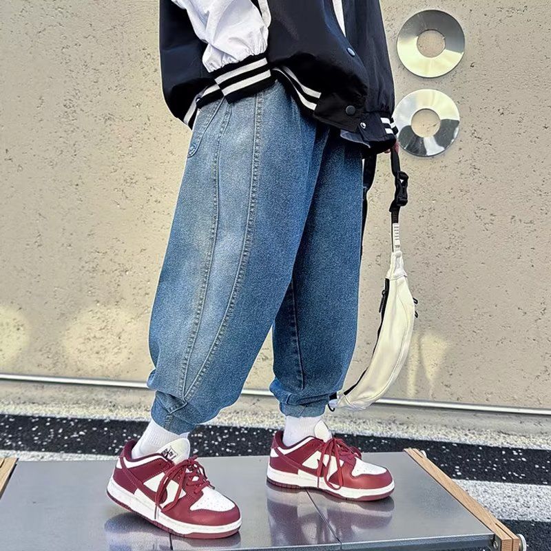 Boys' trendy jeans hot style ins medium and large children's Korean style niche handsome pants baby's casual long pants