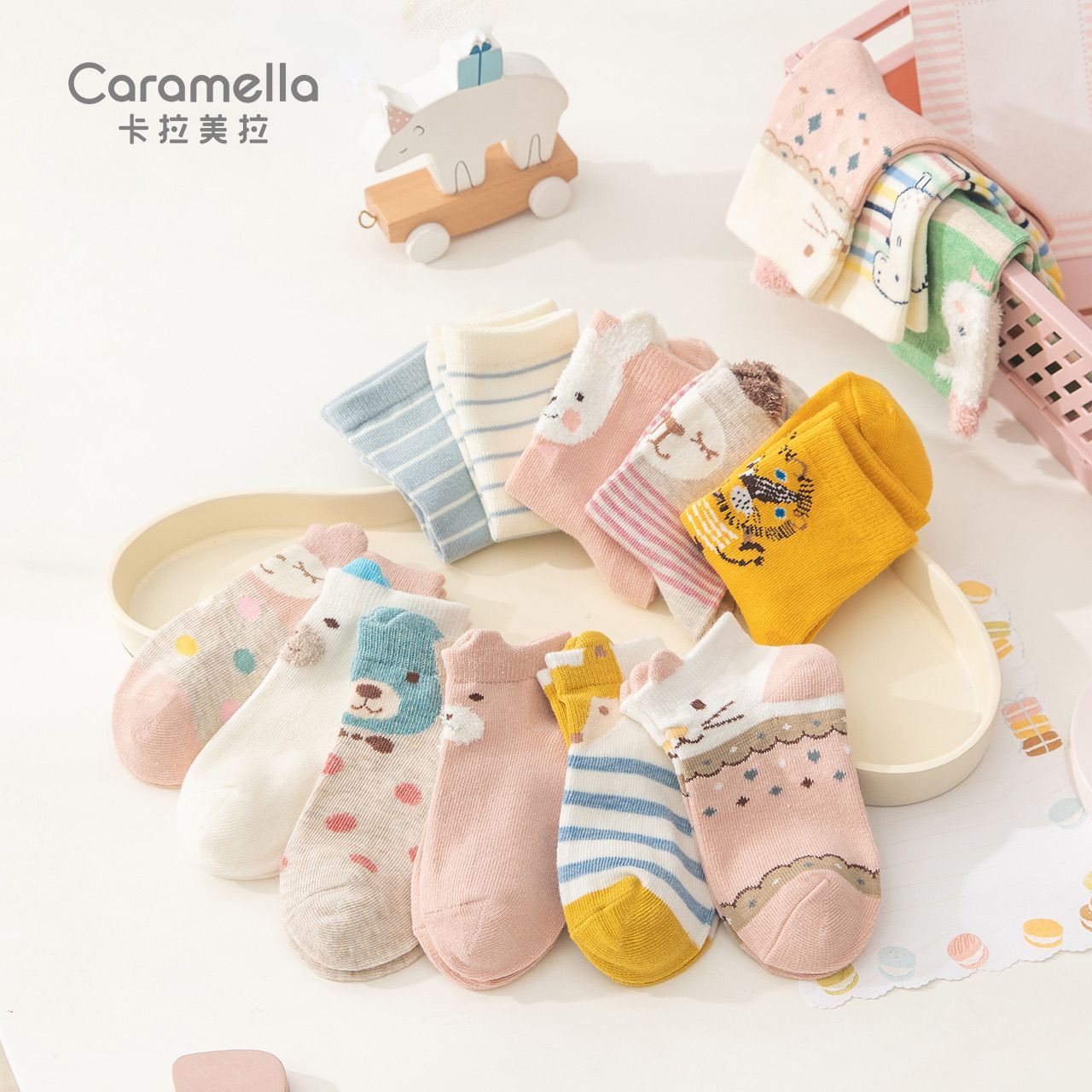 Caramella卡通儿童袜子可爱棉短袜透气春夏秋四季袜爆款新款10双