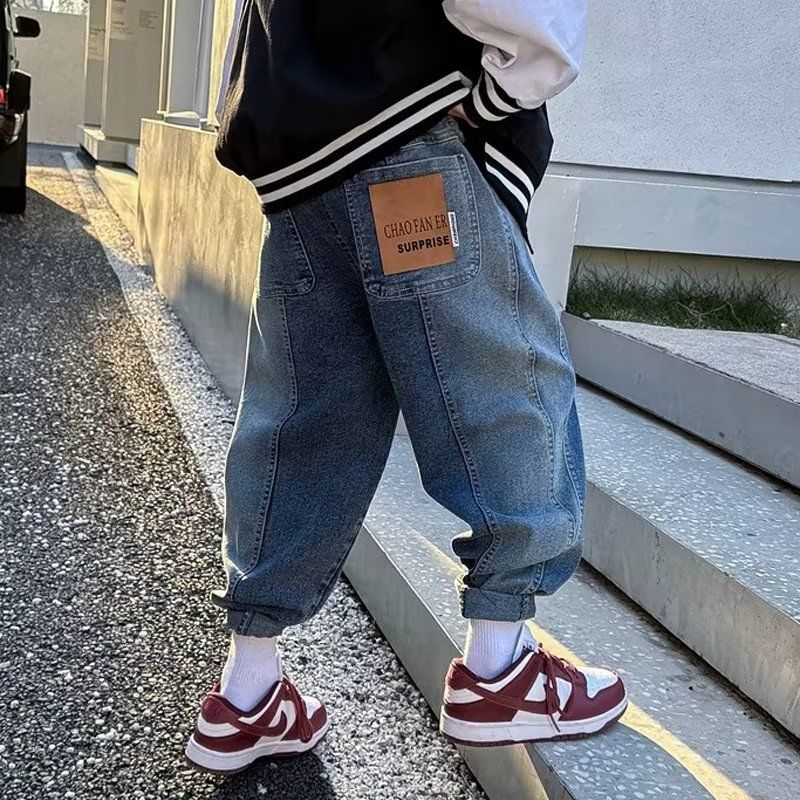 Boys' trendy jeans hot style ins medium and large children's Korean style niche handsome pants baby's casual long pants