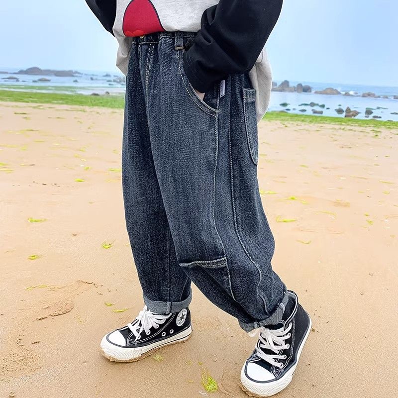 Boys jeans autumn wear  new children's wear cartoon straight pants boys cool and handsome spring and autumn trousers