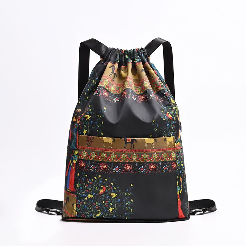 Large-capacity Drawstring Bag, Minimalist Floral Backpack, Soft Fabric Double Shoulder Bag, Ultra-light Travel Bag, Gym Basketball Bag_voghion.com