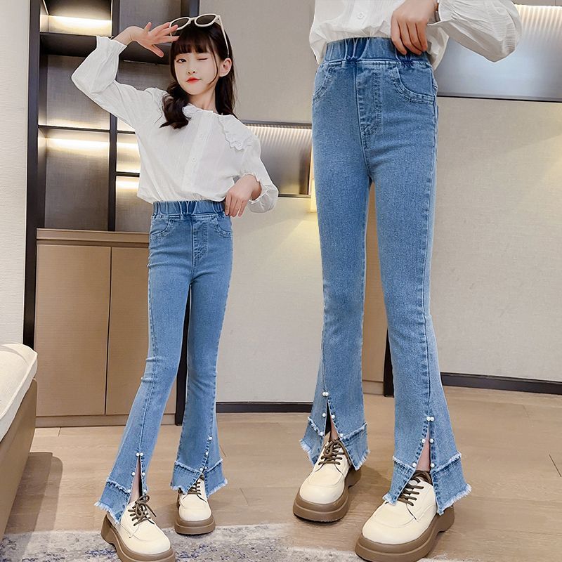女童喇叭褲春秋外穿洋氣彈力修身時尚秋裝長褲女孩秋季兒童牛仔褲