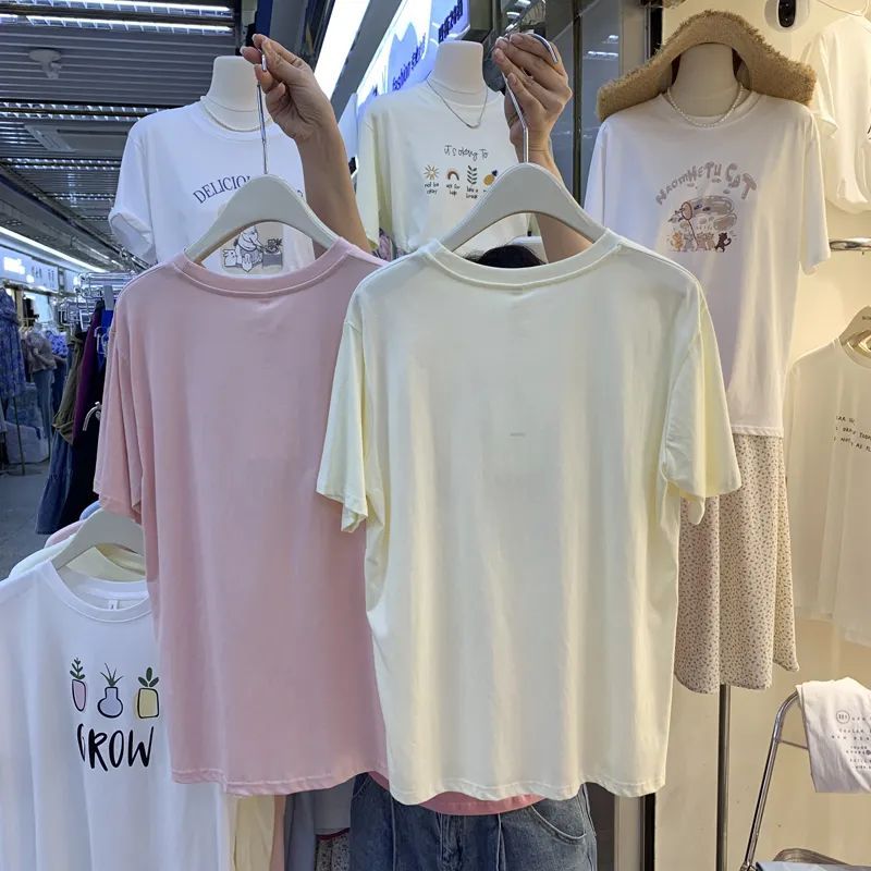Super feel modal Korean style bunny sweet loose and versatile 2023 cartoon print casual short-sleeved t-shirt for women